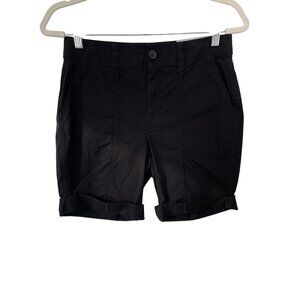 Chicos Fly Front Casual Poplin Cargo Shorts Women 2 Cotton Blend Solid Black NEW